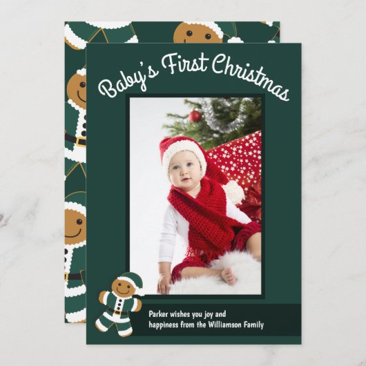Gingerbrood Santa Foto Baby eerste kerstdag Feestdagenkaart (Voorkant / Achterkant)