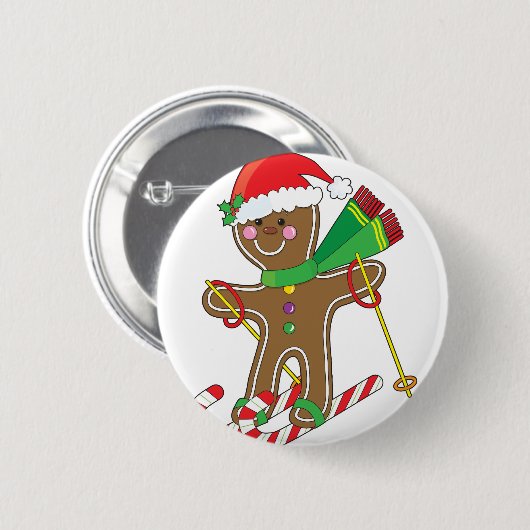 Gingerbrood Skier Ronde Button 5,7 Cm (Voorkant /achterkant)