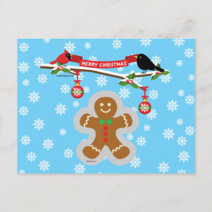 Gingerbrood, sneeuwvlokken en vogels briefkaart
