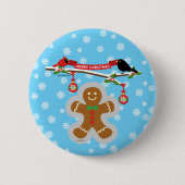 Gingerbrood, sneeuwvlokken en vogels ronde button 5,7 cm (Voorkant)