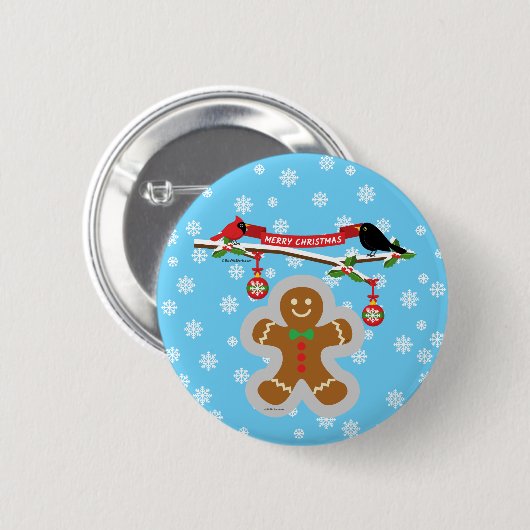 Gingerbrood, sneeuwvlokken en vogels ronde button 5,7 cm (Voorkant /achterkant)