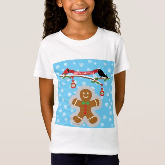 Gingerbrood, sneeuwvlokken en vogels t-shirt (Voorkant)