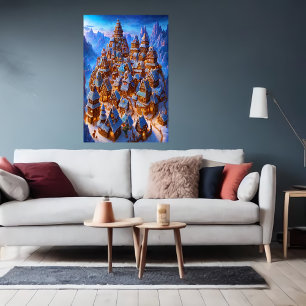 Gingerbrood-stad in de winterberg AI Art. Poster