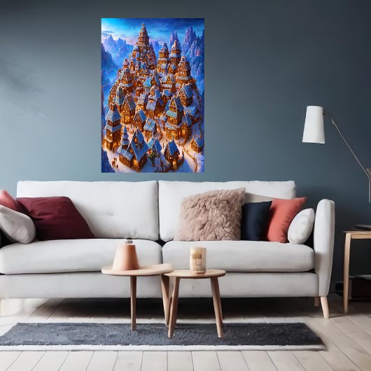 Gingerbrood-stad in de winterberg | AI Art. Poster