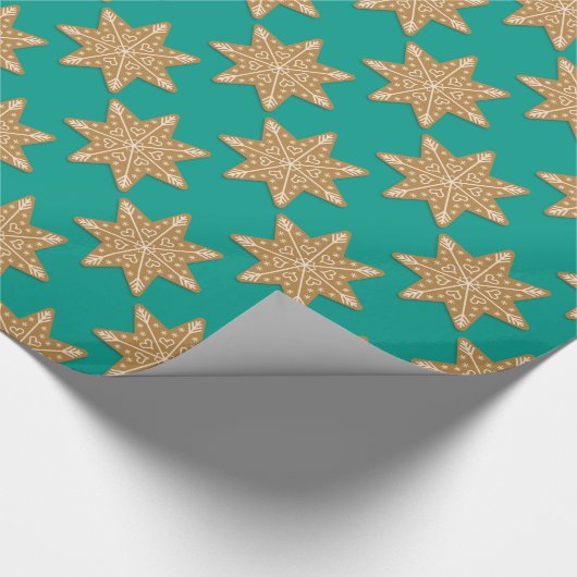 Gingerbrood Star Cookies Pattern Green Cadeaupapier (Hoek)