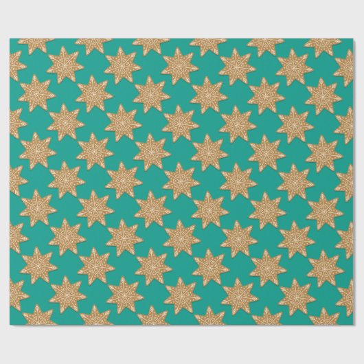Gingerbrood Star Cookies Pattern Green Cadeaupapier (Vlak)