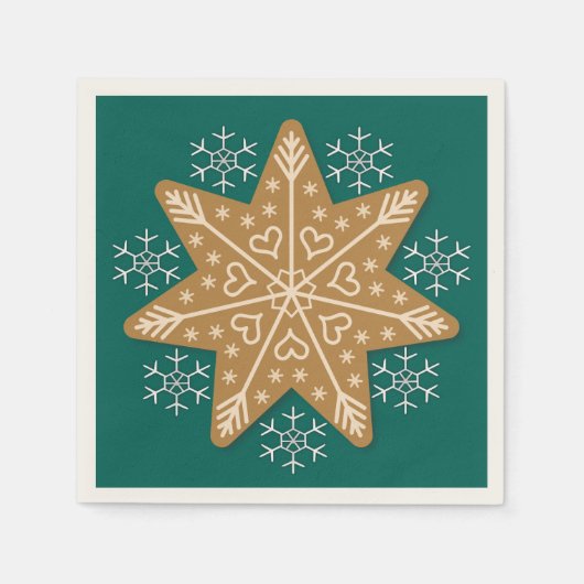 Gingerbrood Star en Snowflakes Blauwgroen Servet (Voorkant)
