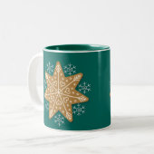 Gingerbrood Star en Snowflakes Blauwgroen Tweekleurige Koffiemok (Voorkant links)