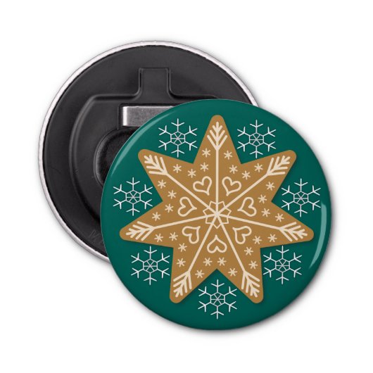 Gingerbrood Star en Snowflakes Button Flesopener (Voorkant)