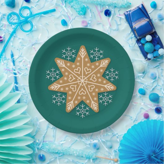 Gingerbrood Star en Snowflakes kerst Papieren Bordje (Feest)