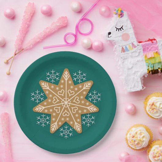 Gingerbrood Star en Snowflakes kerst Papieren Bordje (Feest)