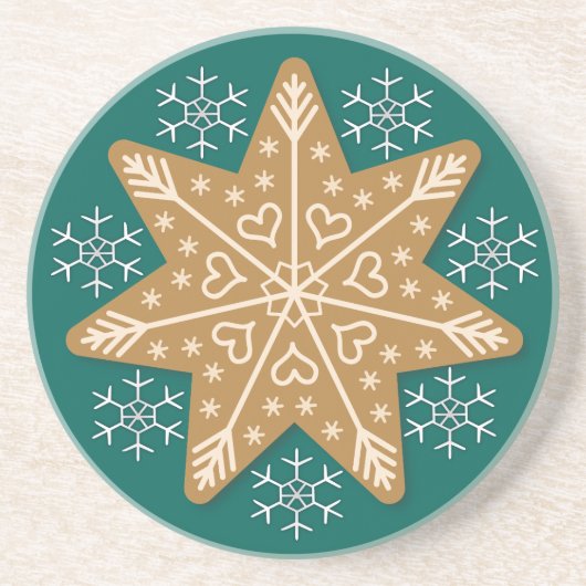 Gingerbrood Star en Snowflakes kerst Zandsteen Onderzetter (Voorkant)