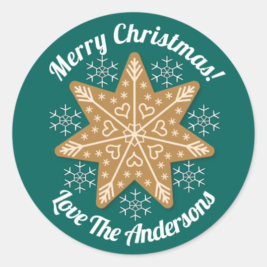 Gingerbrood Star Snowflakes Kerstmis Aangepaste te Ronde Sticker (Voorkant)