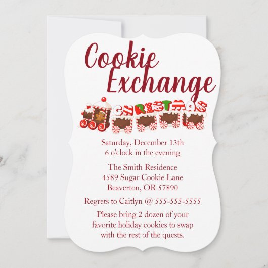 Gingerbrood Train Cookie Exchange Holiday Invite Kaart (Voorkant)