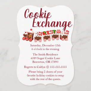 Gingerbrood Train Cookie Exchange Holiday Invite Kaart