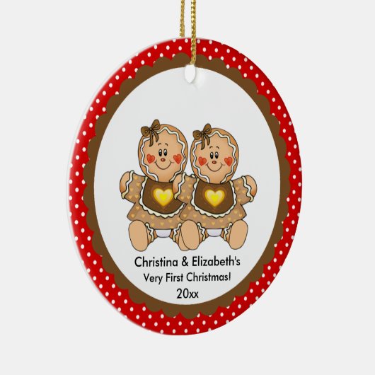 Gingerbrood Twins Baby's Eerste kerstversiering Keramisch Ornament (Rechts)