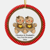 Gingerbrood Twins Baby's Eerste kerstversiering Keramisch Ornament (Voorkant)