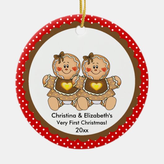 Gingerbrood Twins Baby's Eerste kerstversiering Keramisch Ornament (Voorkant)