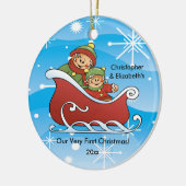 Gingerbrood Twins Baby's Eerste kerstversiering Keramisch Ornament (Links)