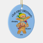 Gingerbrood Twins Baby's Eerste kerstversiering Keramisch Ornament (Rechts)