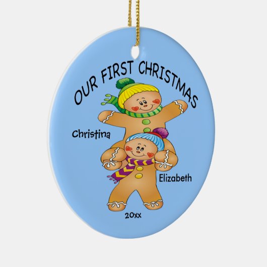 Gingerbrood Twins Baby's Eerste kerstversiering Keramisch Ornament (Rechts)