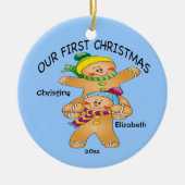 Gingerbrood Twins Baby's Eerste kerstversiering Keramisch Ornament (Voorkant)