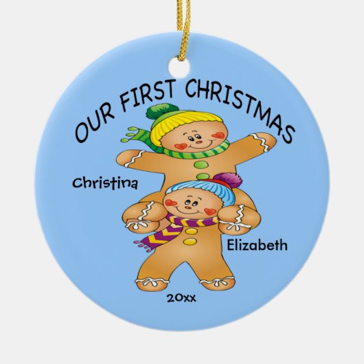 Gingerbrood Twins Baby's Eerste kerstversiering Keramisch Ornament (Voorkant)
