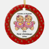 Gingerbrood Twins Baby's Eerste kerstversiering Keramisch Ornament (Voorkant)