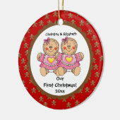 Gingerbrood Twins Baby's Eerste kerstversiering Keramisch Ornament (Links)