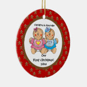 Gingerbrood Twins Baby's Eerste kerstversiering Keramisch Ornament (Rechts)