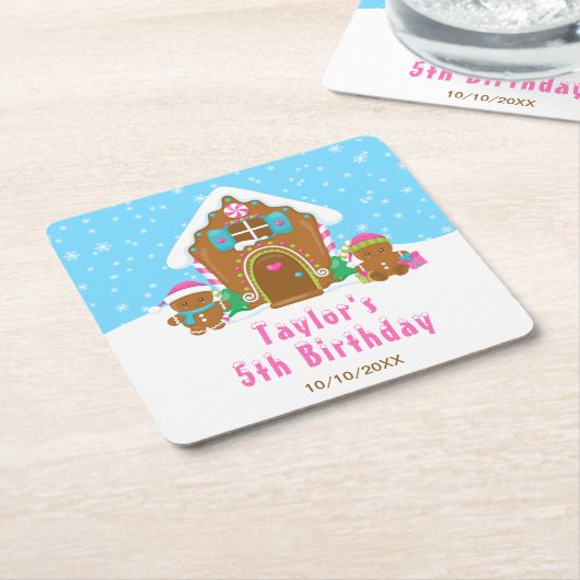 Gingerbrood Versiering van Birthday Party Blue Pin Kartonnen Onderzetters (Schuin)