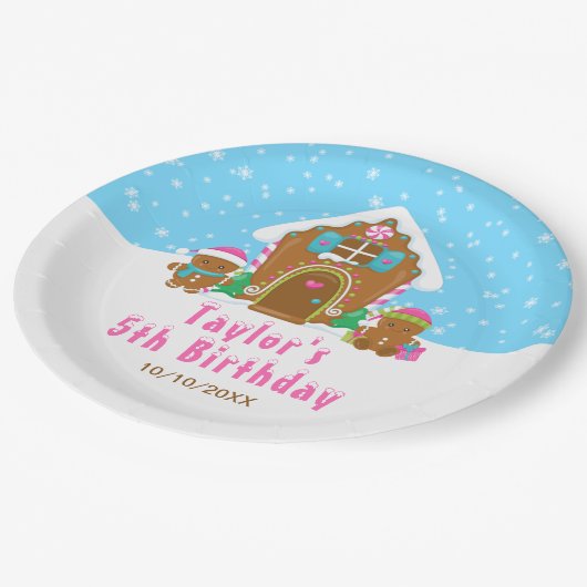 Gingerbrood Versiering van Birthday Party Blue Pin Papieren Bordje (Gekanteld)