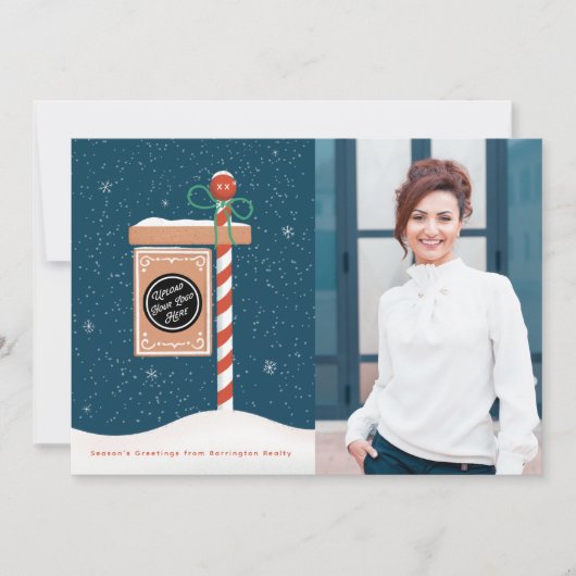 Gingerbrood voor verkoop Sign Realtor Foto Feestdagenkaart (Voorkant)