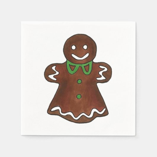 Gingerbrood Vrouw Lady Kerstmis Cookie Napkins Servetten (Voorkant)