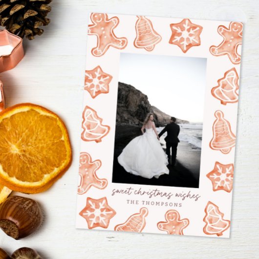 Gingerbrood Waterverf Moderne kerstfotokaart Kaart