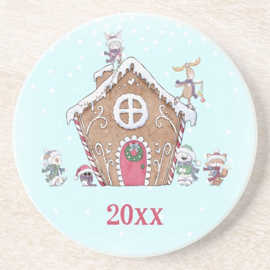 Gingerbrood Winter Stars Ice Skies Animals Zandsteen Onderzetter (Voorkant)