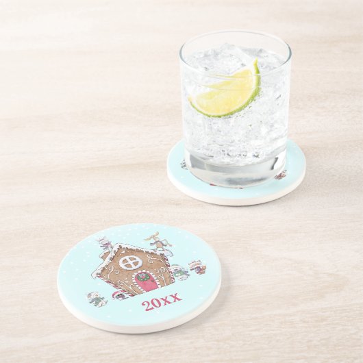 Gingerbrood Winter Stars Ice Skies Animals Zandsteen Onderzetter (Zijkant)