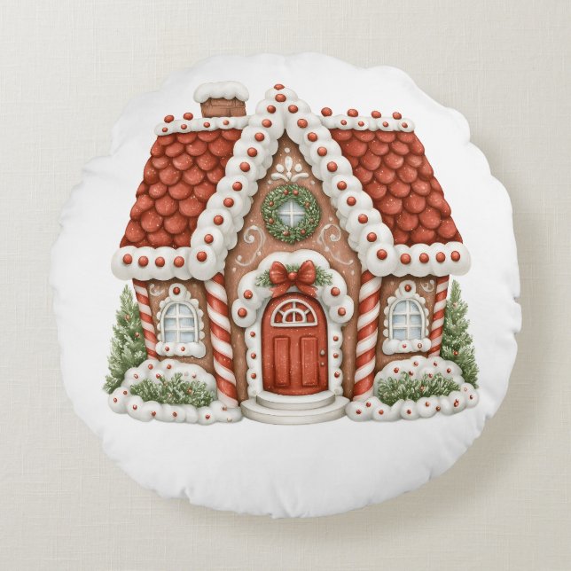 Gingerbroodhuis Rond Kussen (Voorkant)