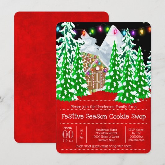 Gingerbroodhuisboeg sneeuwkoekjesruil kaart (Voorkant / Achterkant)