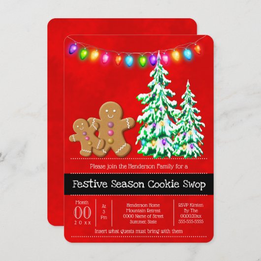 Gingerbroodkoekjes Xmas-boom licht feestelijk rood Kaart (Voorkant / Achterkant)