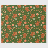 Gingerbroodman en snoeprietpatroon cadeaupapier (Vlak)