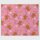 Gingerbroodman en snoeprietpatroon cadeaupapier (Vlak)