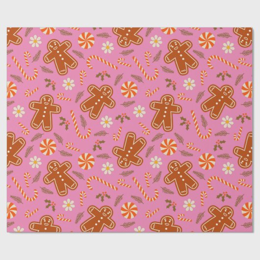 Gingerbroodman en snoeprietpatroon cadeaupapier (Vlak)