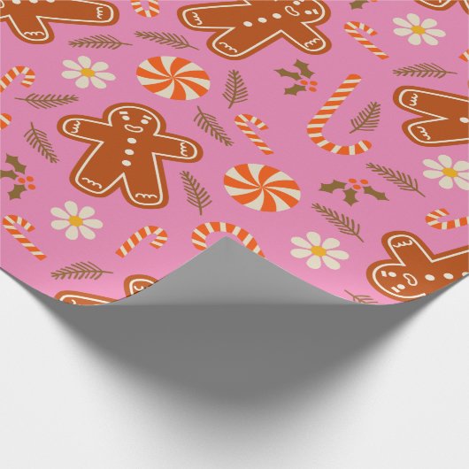 Gingerbroodman en snoeprietpatroon cadeaupapier (Hoek)
