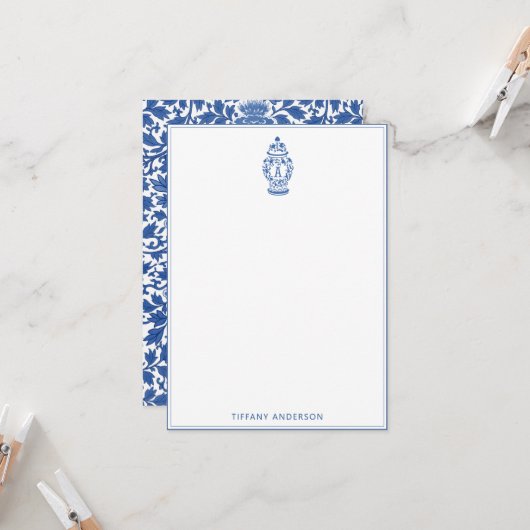 GingerJar Chinoiserie | Monogram A | Note-Kaart Kaart (Voorkant / Achterkant in situ)