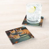 Gingerkatten Planten, glas Onderzetter (Schuin)