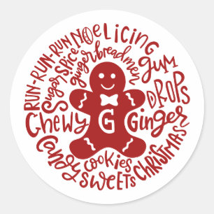 Gingerman Kerst Winter Snoepjes Typografie Ronde Sticker