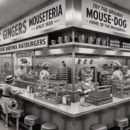 Gingers NYC Mouseteria, thuisbasis van de Mousedog Voerbakje