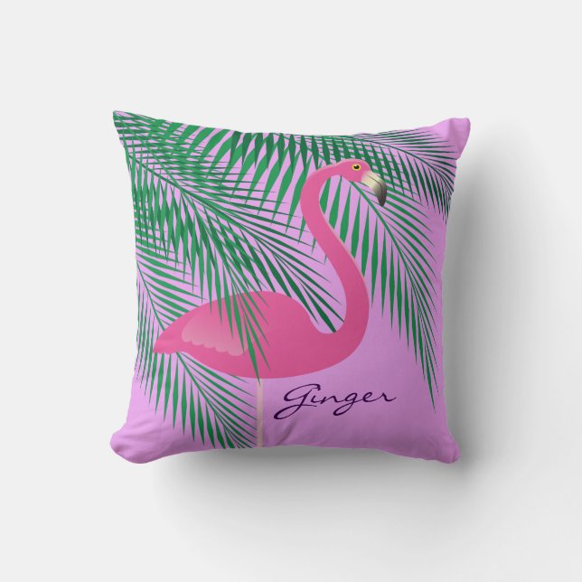 Ginger's roze en Paarse Flamingo Pillow Kussen (Voorkant)