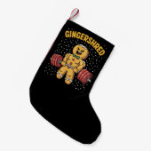 Gingershred Funny Gingerbread Man Gym Bodybuilding Kleine Kerstsok (Voorkant (Hangend))
